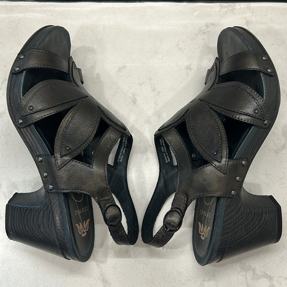 Dansko Nina Metallic Brown Leather Flower Sandals Heels Nailhead Detail Clog 41 - Picture 10 of 16